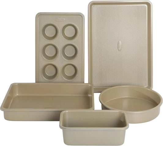 Verlice 5 Piece Carbon Steel Baking Pans Bakeware Set W/Premium PFA Free Nonstick - Champagne Gold
