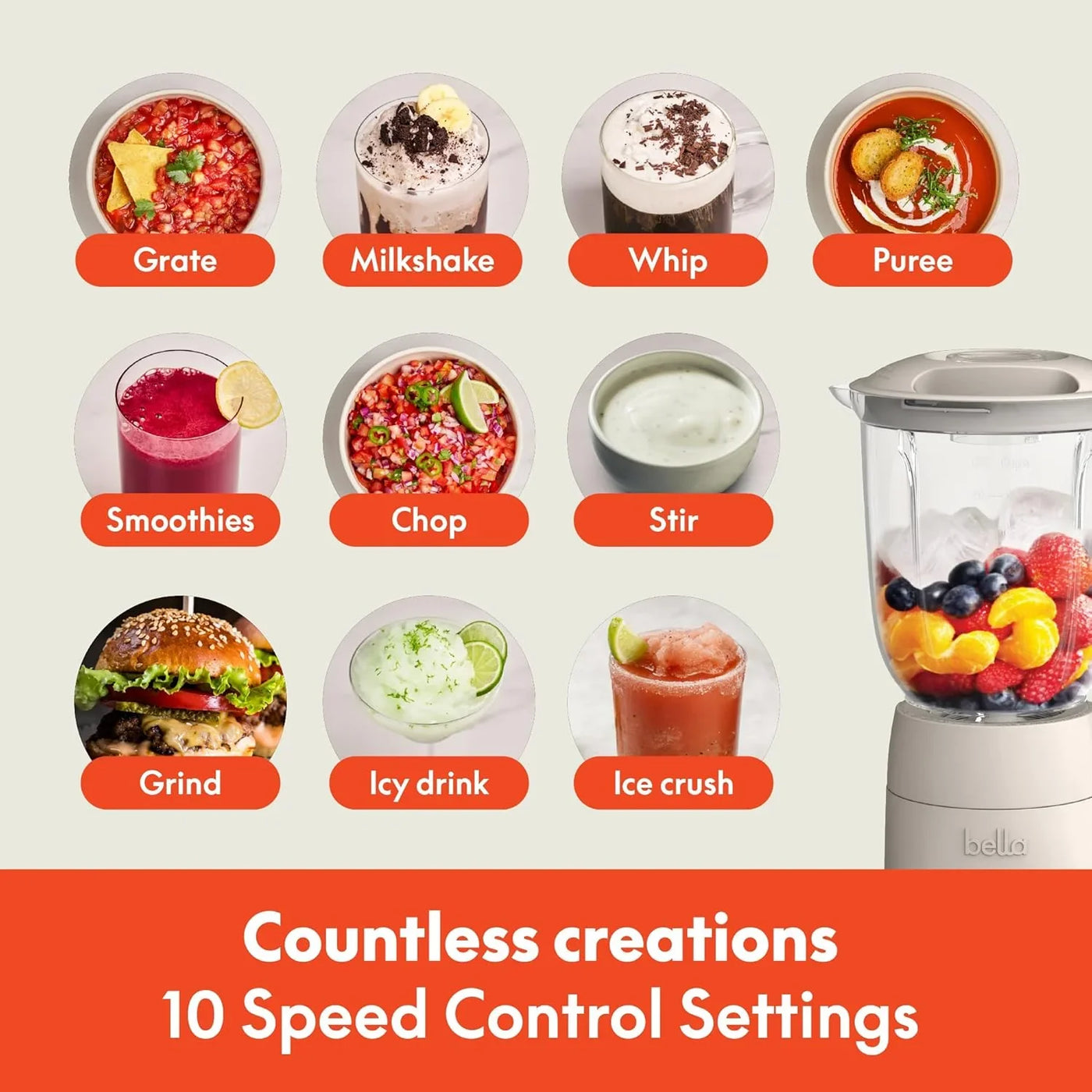 10 Speed Countertop Blender, Juicer & Smoothie Maker, Fits-Anywhere™ Kitchenware, Slim Flip & Store Design, Dishwasher Safe 48Oz Capacity Pitcher & Lid, Stainless Steel Blade, 450 Watt, Oatmilk