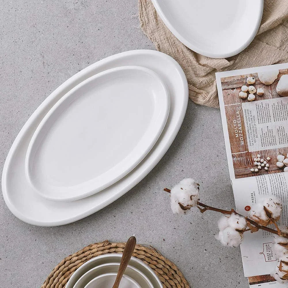 Large Serving Platter, 16"/14"/12" Oval Platters Oven Safe, White Serving Plates for Wedding Decor, Ceramic Serving Dish for Entertaining Food, Set of 3