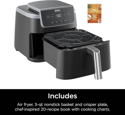 Air Fryer with Air Crisp | 5 QT Capacity Fits up to 4Lbs of Fries | 4-In-1 Pro Air Fry, Roast, Reheat, Dehydrate | 400°F Max Temp | 1750 Watts | W/Nonstick Basket & Crisper Plate | Grey | AF141