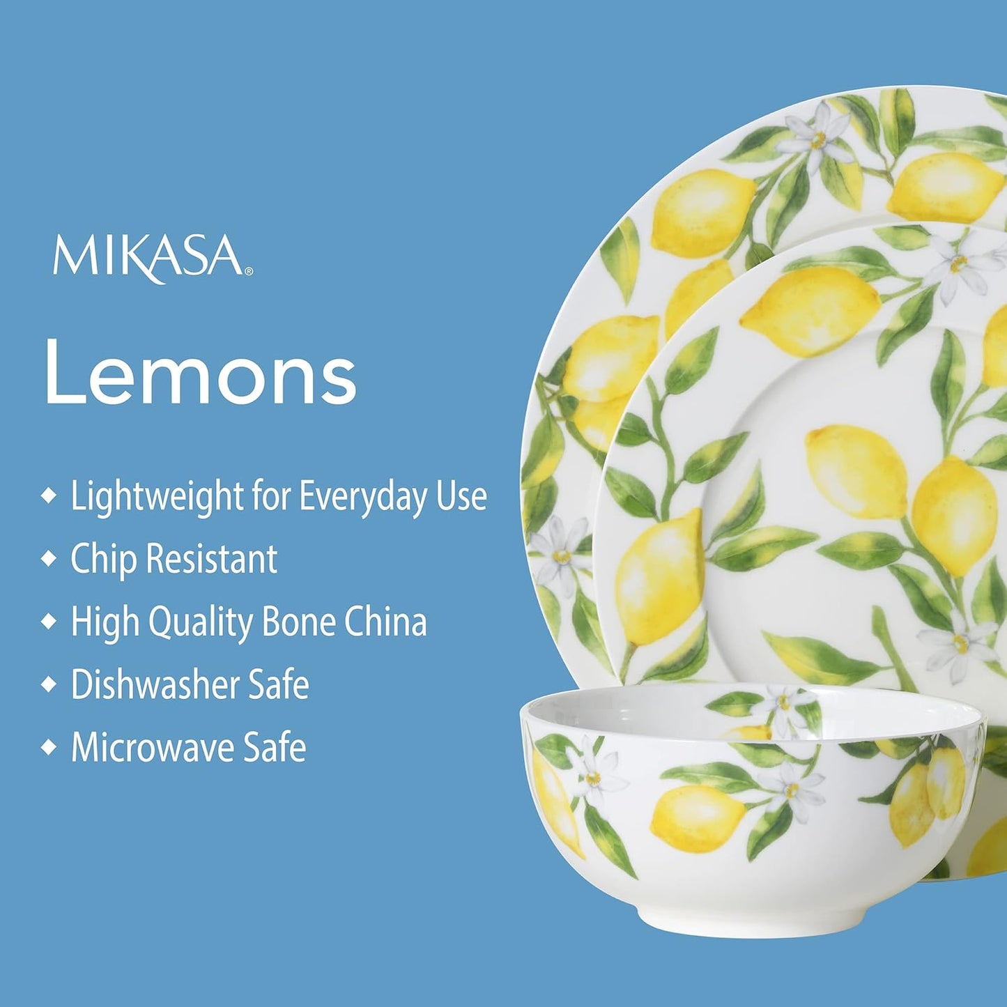 Lemons 16-Piece Dinnerware Set, Service for 4, Multicolor