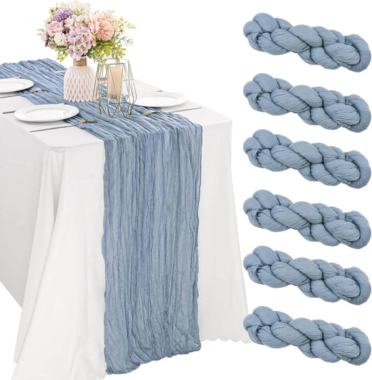 6 Pieces Dusty Blue Easter Spring 10FT Cheesecloth Table Runner Boho Gauze Fabric Table Runner Rustic Sheer Runner for Wedding Birthday Baby Shower Party Boho Table Decoration（Dusty Blue）