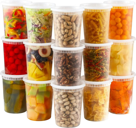 20 Sets 32 Oz Plastic Deli Food Containers with Lids, Airtight Food Storage Containers, Freezer/Dishwasher/Microwave Safe, Soup Containers for Takeout Meal Prep Storage