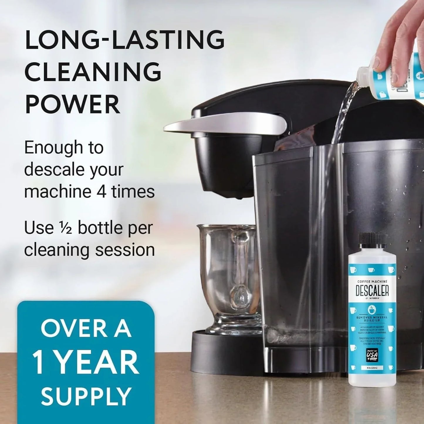 Descaler (2 Pack, 2 Uses per Bottle) - Made in the USA - Universal Descaling Solution for Keurig, Nespresso, Delonghi and All Single Use Coffee and Espresso Machines