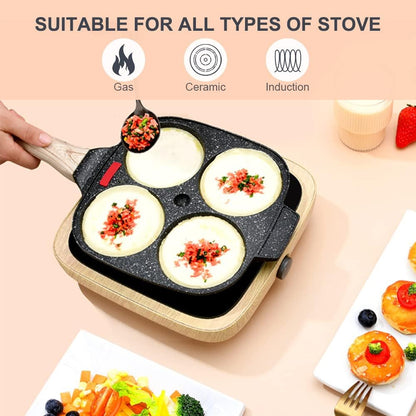 4-Cup Egg Pan Nonstick, Egg Frying Pan with Lid Pancake Pan, Omelet Pan Induction Compatible for Breakfast- Black