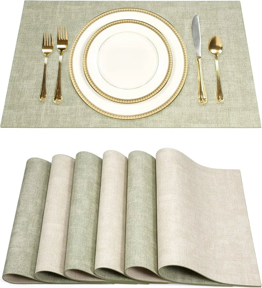 Leather Placemats Set of 6 Reversible Table Mats Heat Resistant Waterproof No-Slip Place Mats for Dining Table Kitchen Parties