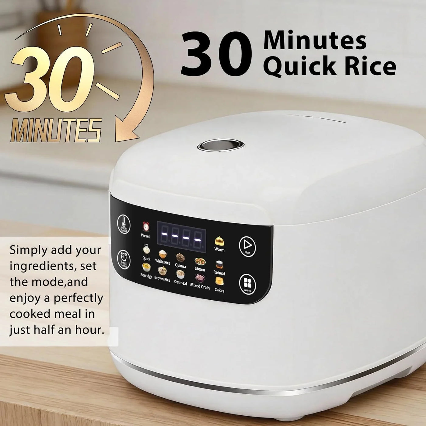 Portable Digital Rice Cooker, 6-Cup (Uncooked)/12-Cup (Cooked) Small Rice Maker with Steaming Basket, Mini Rice Cooker with 2L Removable Nonstick Inner Pot, 10 Menu Options, Auto Keep Warm, 24 Hour Delay Timer, White