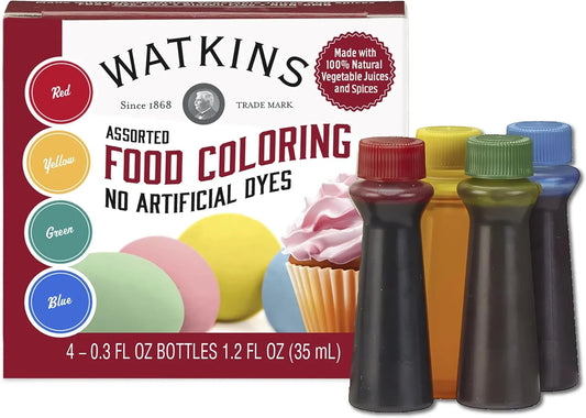 Assorted Food Coloring, 1 Each Red, Yellow, Green, Blue, Total Four 0.3 Oz Bottles, 4 Count (Pack of 1)