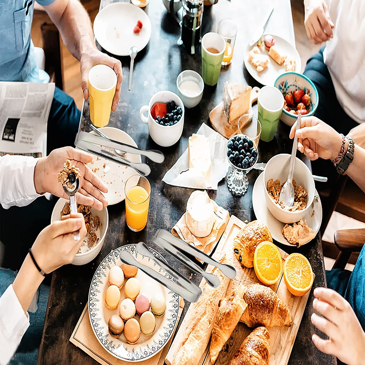 6PCS Ice Tongs Mini Sugar Tongs 4.25Inch Stainless Steel Kitchen Utensils Set,Small Serving Tong and Tiny Kitchen Tong for Appetizers,Tea Party, Coffee Bar, Desserts by  (Silver)