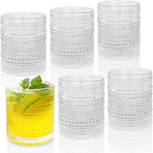 Cocktail Glasses 10 Oz Hobnail Drinking Glasses Set of 6, Vintage Glassware, Textured Glass Cups Bubble Glasses Water Glasses Old Fashion Jupiter Glasses Set, Clear