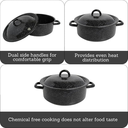 4.5 Quart Traditional Vintage Style Black Speckled Enamel on Steel Dutch Oven with Lid, (MIR-10701)
