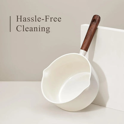 2QT & 3QT Sauce Pan Sets with Lid & Ladle Ceramic Nonstick Pot Set Non Toxic Saucepan Small Kitchen Cooking Pots, Easy to Clean, Induction Comptable, PFAS PTFE Free, White