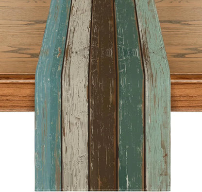 Green Retro Rustic Wood Texture Table Runner, Seasonal Spring Kitchen Dining Table Decoration for Home Party Decor 13X72 Inch