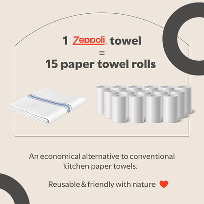 Classic Dish Towels - 15 Pack - 14" by 25" - 100% Cotton Kitchen Towels - Reusable Bulk Cleaning Cloths - Blue Hand Towels - Super Absorbent - Machine Washable