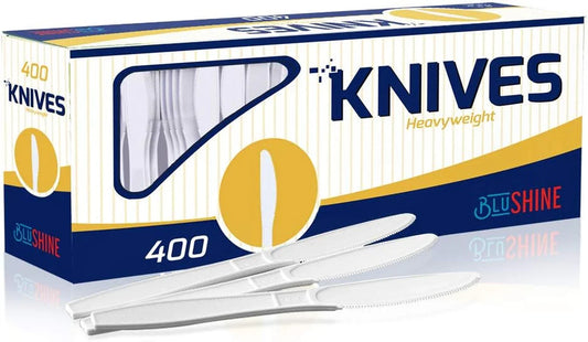400 Pack Extra Heavyweight Disposable White Plastic Knives-Heavy Duty White Cutlery-Utensils, Parties, Dinners, Catering Services, Family Gatherings