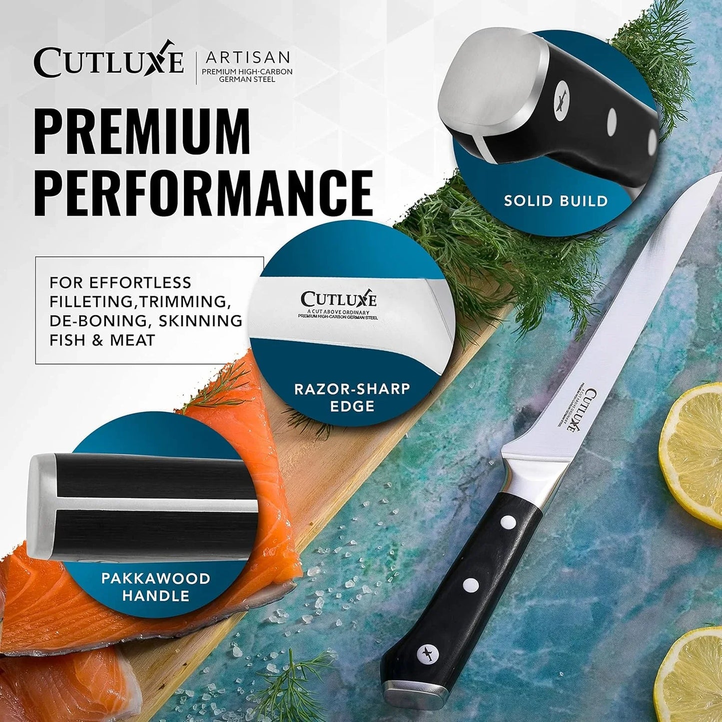 Boning Knife – 6" Razor Sharp Fillet – High Carbon German Steel – Full Tang Ergonomic Handle Design, Grilling Gifts for Men – Artisan Series