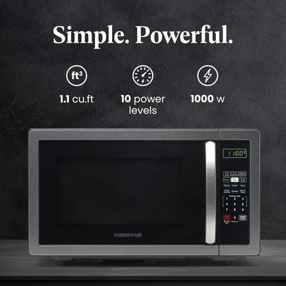 1.1 Cu. Ft. Countertop Microwave Oven – 1000 Watts Power, Auto Cook Settings, Defrost, Easy Clean and Child Safety Lock - Stainless
