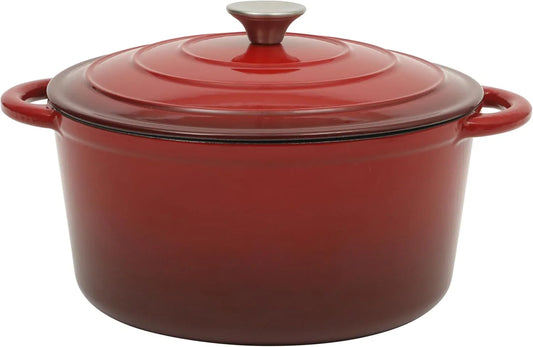 Addlestone 7 Qt Enameled Cast Iron Dutch Oven Pot with Lid – Round, Oven Safe to 500°F, Ideal for Bread Baking & Stews - Gradient Red