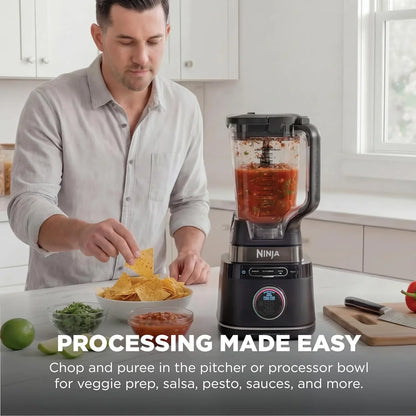 Kitchen System | All-In-One Food Processor & Blender | 8-Cup Bowl & (1) 24 Oz. To-Go Cup Blendsense Tech | for Smoothies, Cookie Dough, Salsas, Cole Slaw & More | 1800 Peak Watt | Black | TB401