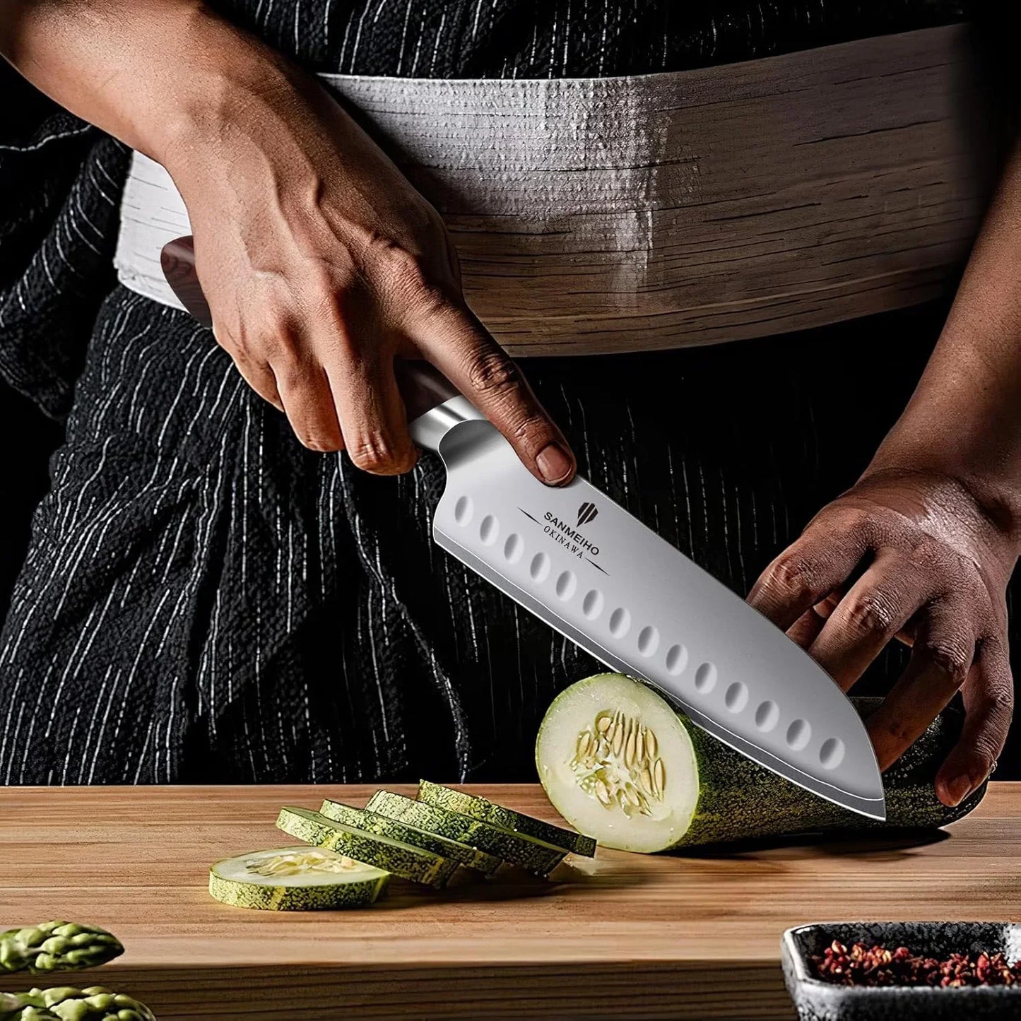 7 Inch Chef Knife, High Carbon Japanese 10Cr15Mov Stainless Steel Santoku Knife, Ultra Sharp Professional Kitchen Cooking Knife with Ergonomic Pakkawood Handle