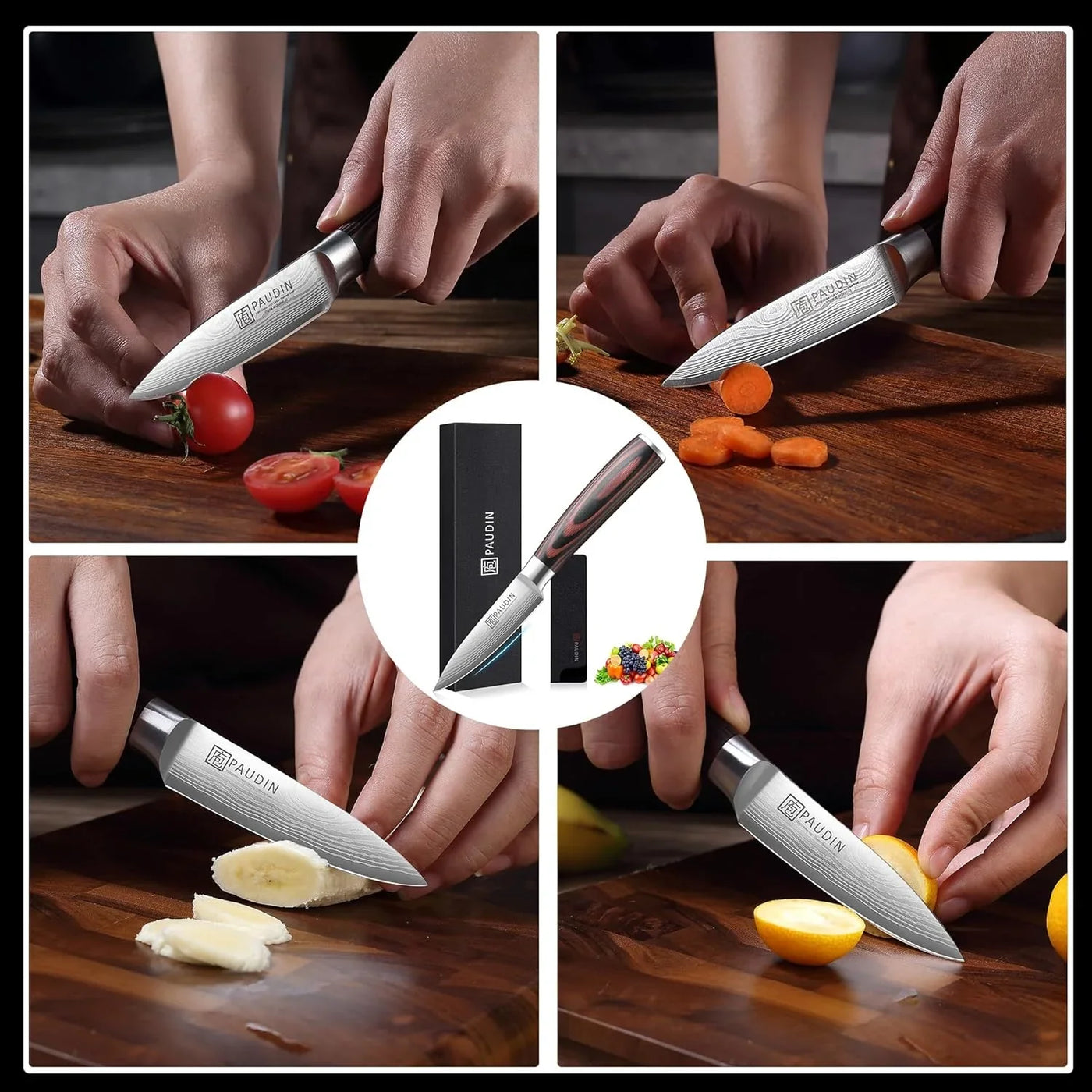 Paring Knife, 3.5 Inch Fruit Knife, High Carbon 5Cr15Mov Stainless Steel Forged Paring Knife, Ultra Sharp Small Kitchen Knife, Ergonomic Wooden Handle with Elegant Gift Box