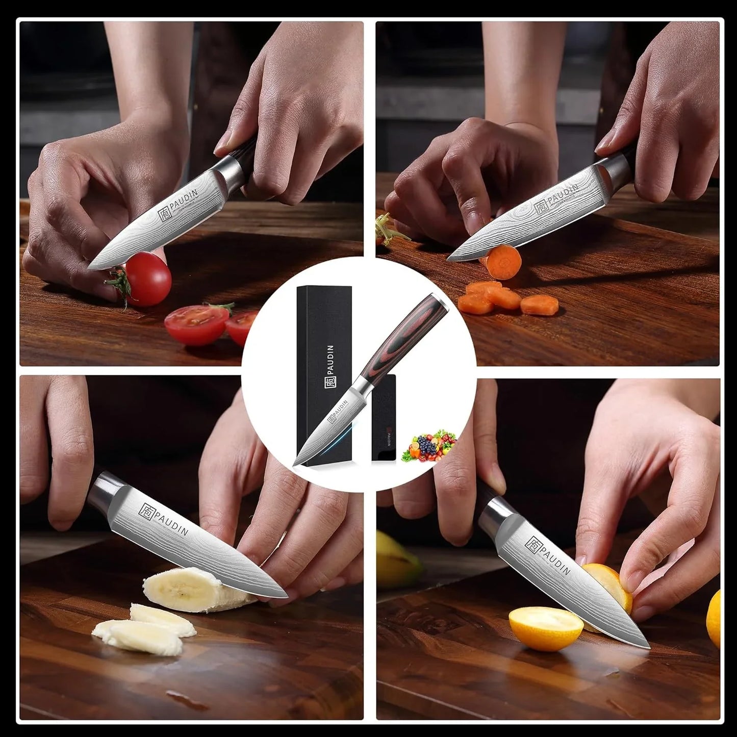 Paring Knife, 3.5 Inch Fruit Knife, High Carbon 5Cr15Mov Stainless Steel Forged Paring Knife, Ultra Sharp Small Kitchen Knife, Ergonomic Wooden Handle with Elegant Gift Box