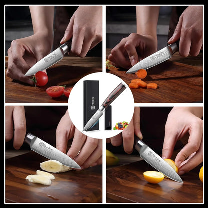 Paring Knife, 3.5 Inch Fruit Knife, High Carbon 5Cr15Mov Stainless Steel Forged Paring Knife, Ultra Sharp Small Kitchen Knife, Ergonomic Wooden Handle with Elegant Gift Box