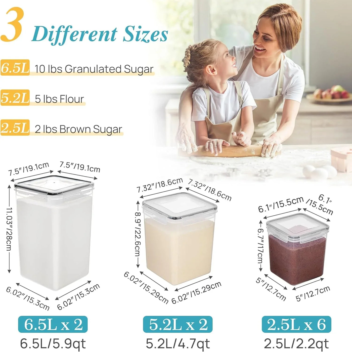 10 PCS Flour and Sugar Storage Container, Large Airtight Food Canisters with Lids for Kitchen, Pantry Organization, BPA Free, Black