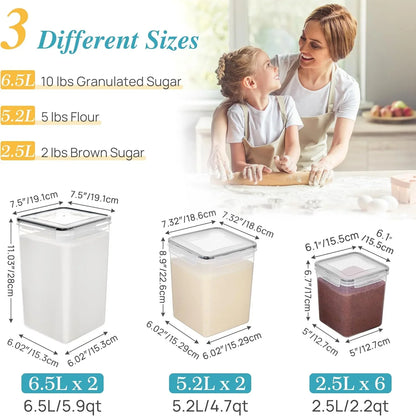 10 PCS Flour and Sugar Storage Container, Large Airtight Food Canisters with Lids for Kitchen, Pantry Organization, BPA Free, Black