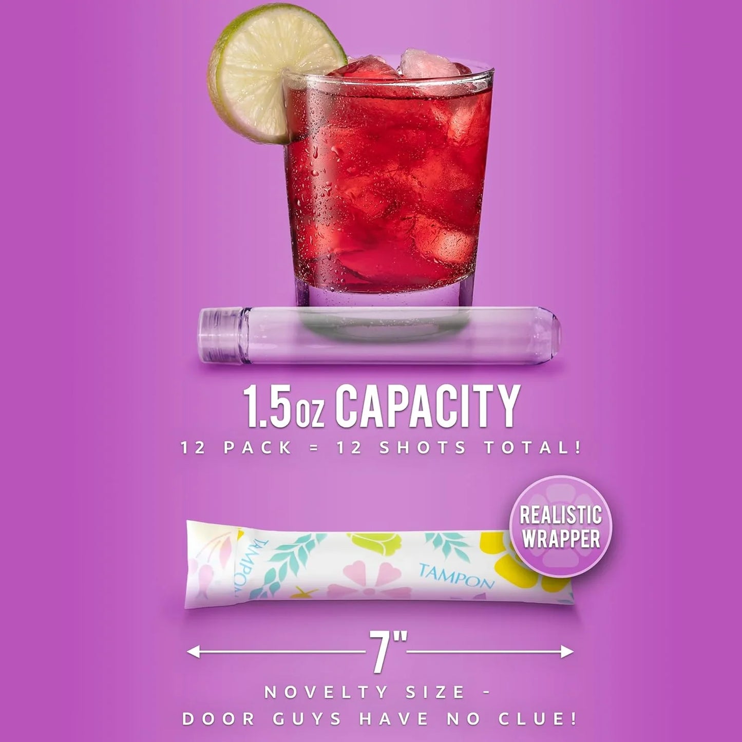 Tampon Flasks 12 Pack (18 Oz Total) - Hidden Alcohol Travel Flasks for Women - Secret Liquor Containers for Nightclubs, Festivals, Cruises, and Sports Events – Includes Funnel & Spout