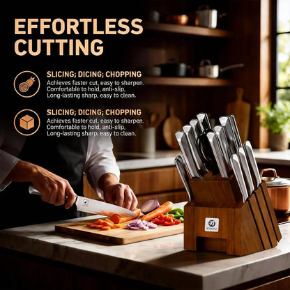 Knife Set, Kitchen Knife Set with Block & Sharpener, 16PCS Japanese High Carbon Stainless Steel Ultra Sharp Knife Block Set, Ergonomic Non-Slip Handle, Dishwasher Safe, Perfect Gifts