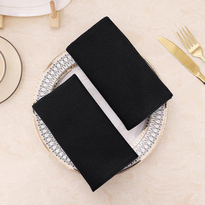 100% Cotton Waffle Weave Kitchen Towels - 4 Pack Soft and Absorbent Dish Towels - 16 X 26 Inches Quick Dry Hand Towels - Black