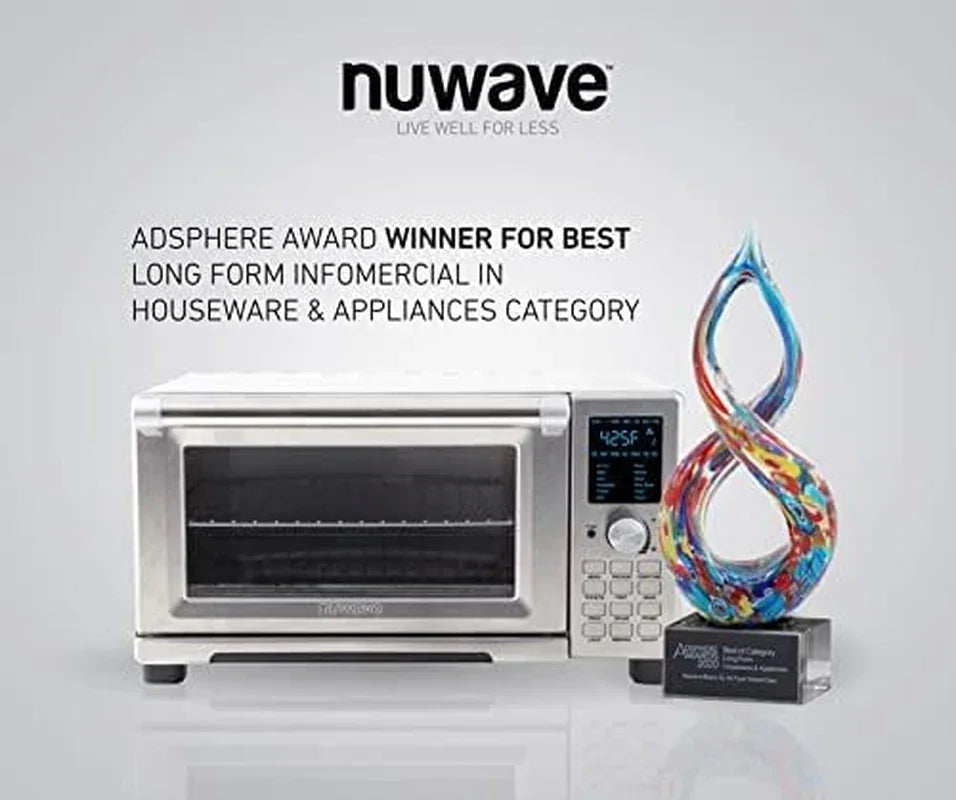 Bravo Air Fryer Toaster Smart Oven, 12-In-1 Countertop Convection, 30-QT XL Capacity, 50°-500°F Temperature Controls, Top and Bottom Heater Adjustments 0%-100%, Brushed Stainless Steel Look