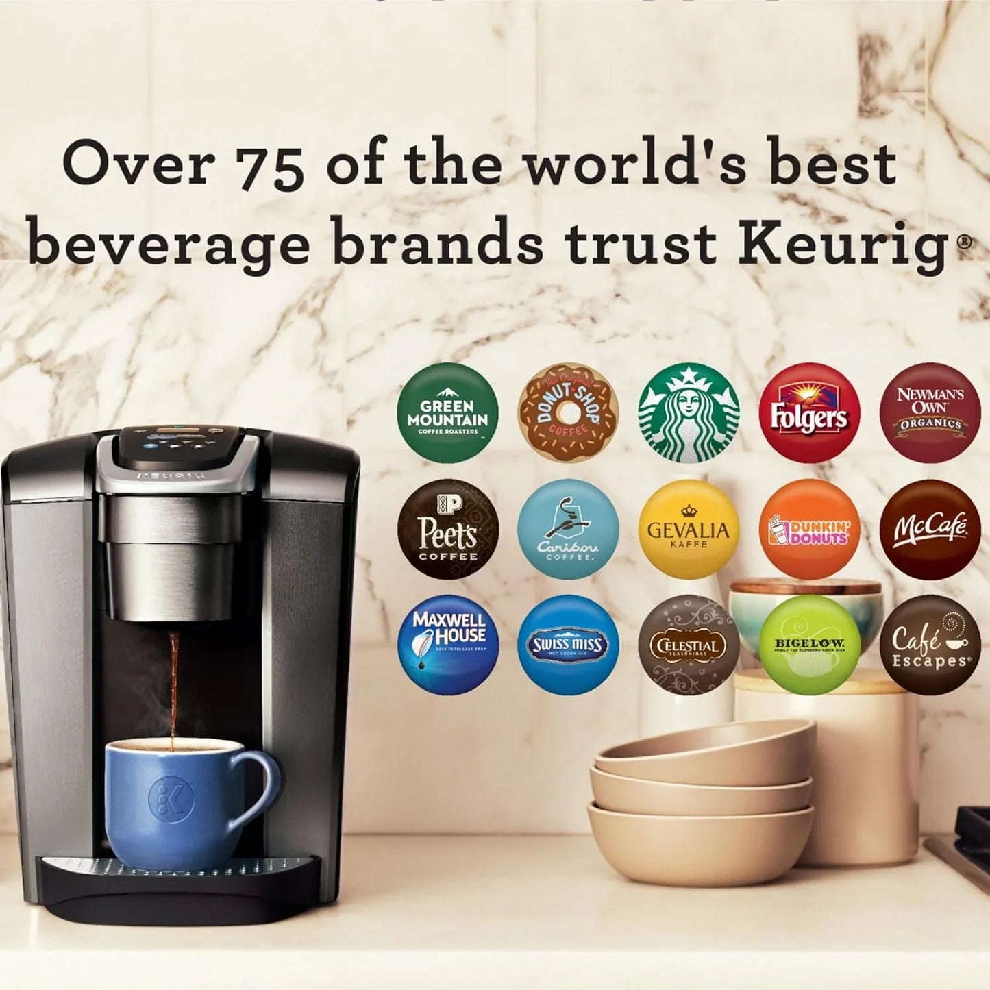 K-Elite Single Serve K-Cup Pod Coffee Maker, with Strength and Temperature Control, Iced Coffee Capability, 8 to 12Oz Brew Size, Programmable, Brushed Slate