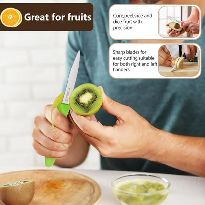 Paring and Garnishing Knife,Fruit Knife Set,12 Pieces Stainless Steel Paring Knives,Straight Edge Small Knife Set for Cutting Fruits and Vegetable,Spear Point,Ergonomic Handle,Multicolor