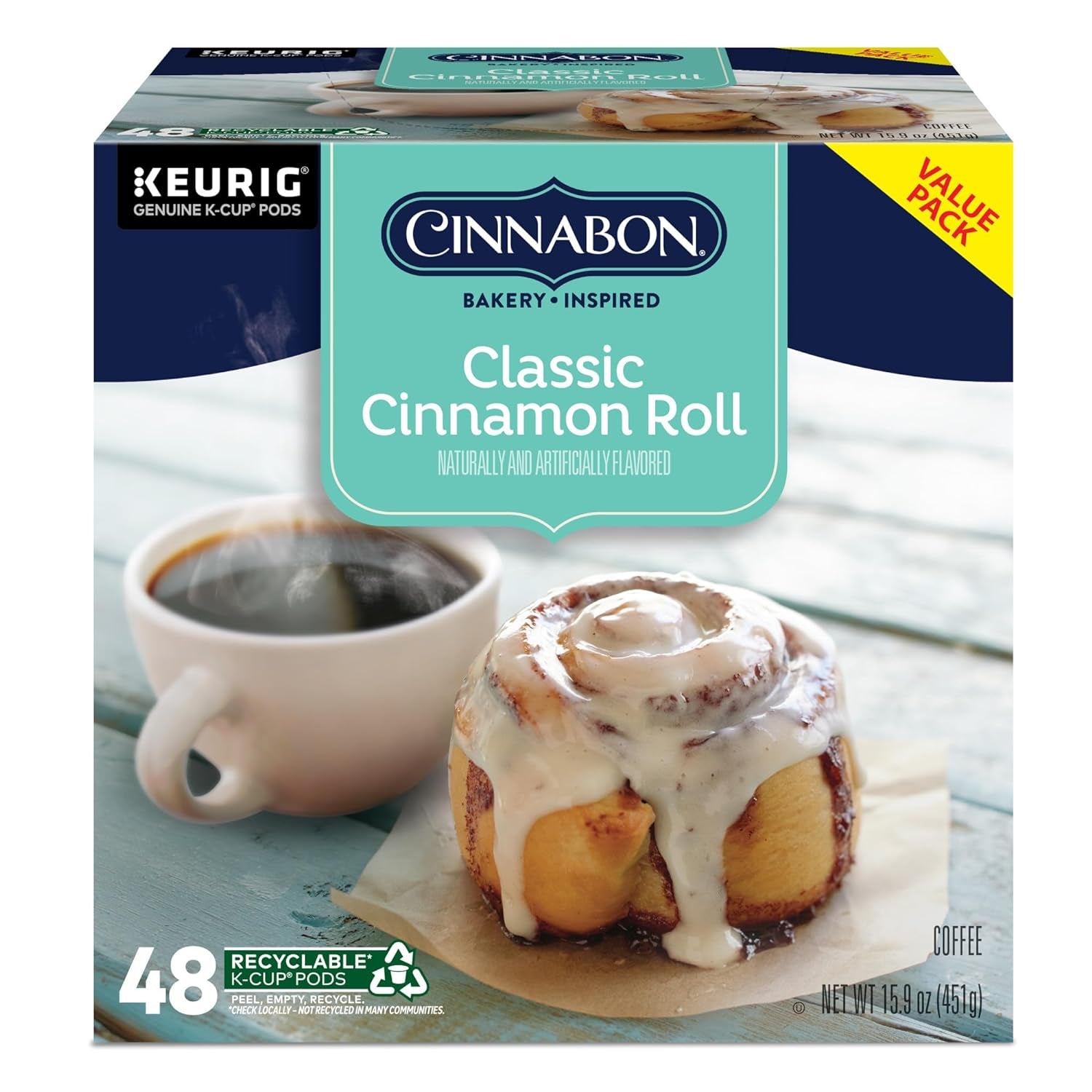 Classic Cinnamon Roll Keurig Single-Serve K-Cup Pods, Light Roast Coffee, 48 Count