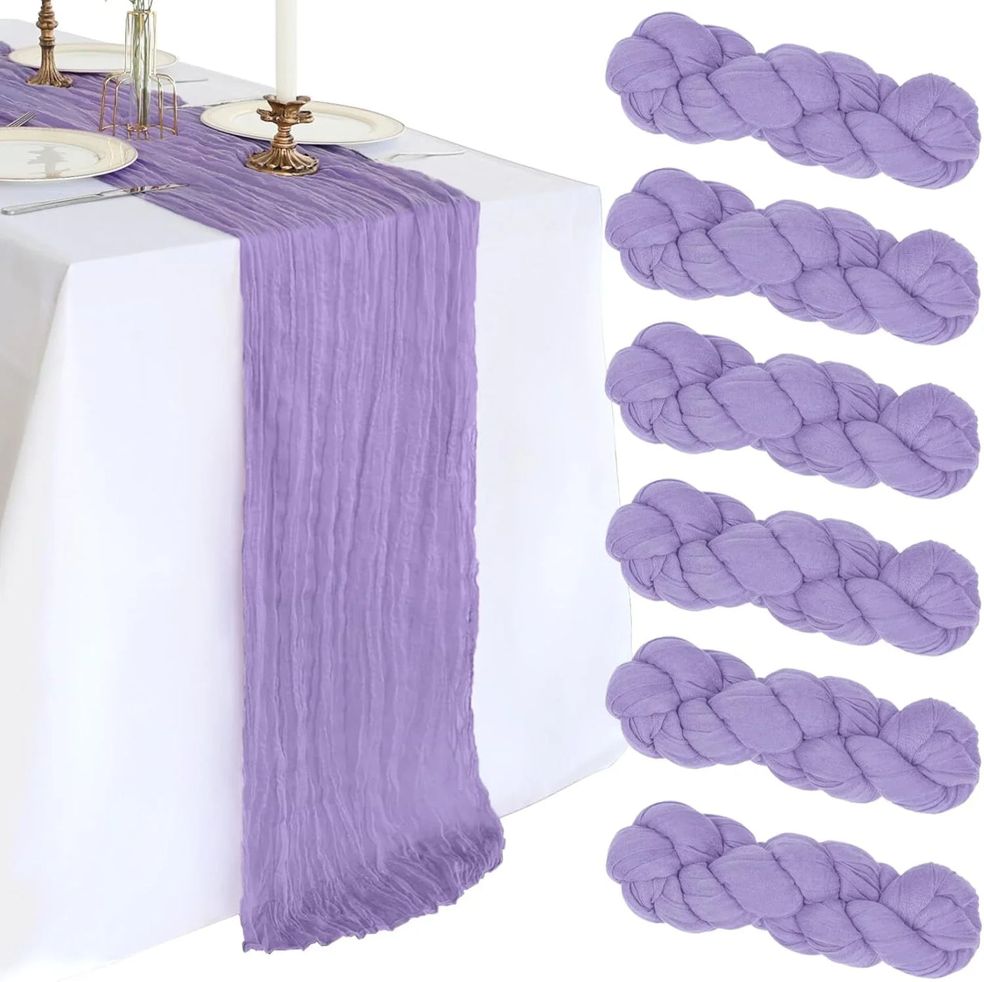 6 Pack 10FT Lavender Purple Cheesecloth Table Runner 120 Inch Gauze Rustic Boho Spring Cheese Cloth Table Runner Sheer Fabric Decorations for Holiday Party Wedding Banquet Bridal Baby Shower Décor