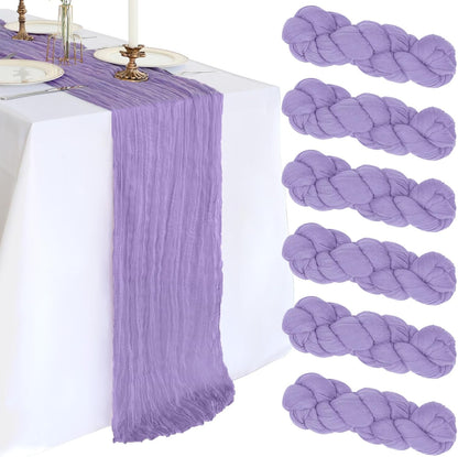 6 Pack 10FT Lavender Purple Cheesecloth Table Runner 120 Inch Gauze Rustic Boho Spring Cheese Cloth Table Runner Sheer Fabric Decorations for Holiday Party Wedding Banquet Bridal Baby Shower Décor