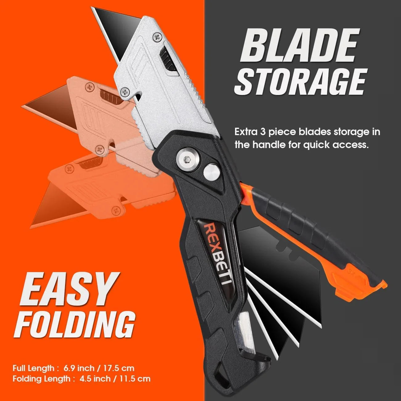 2-Pack Utility Knife, SK5 Heavy Duty Retractable Box Cutter for Cartons, Cardboard and Boxes, Blade Storage Design, Extra 10 Blades Included（Total 18 Blades）