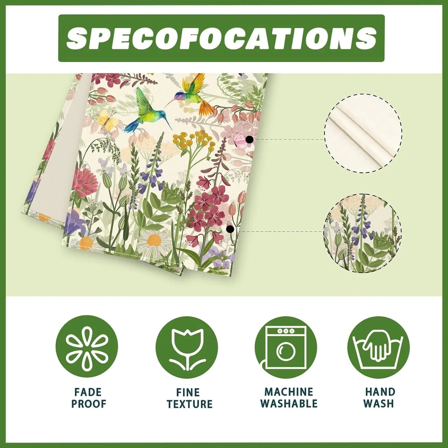 Wildflowers Grass Hummingbirds Spring Table Runner Summer Table Decoration for Party Home Kitchen Dining Holiday Decor 13X72 Inch