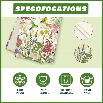 Wildflowers Grass Hummingbirds Spring Table Runner Summer Table Decoration for Party Home Kitchen Dining Holiday Decor 13X72 Inch