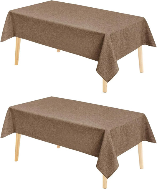 2 Pack Faux Linen Rectangle Tablecloth - Wrinkle and Stain Resistant Washable Table Cloth for Kitchen Dining Room Holiday Table Cover for Party Dinner, Khaki, 60 X 84 Inch