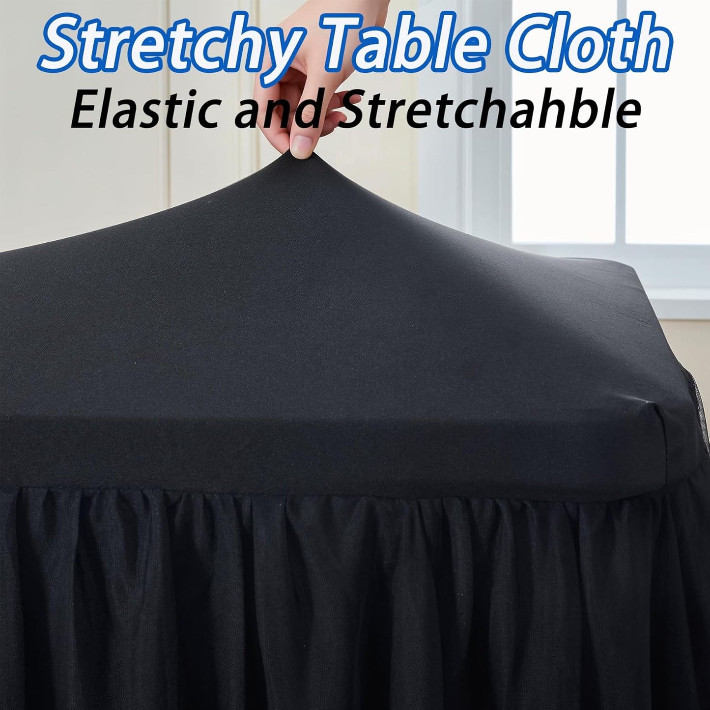 6 Pk 6Ft Black Tulle Tablecloth for Rectangle Tables, 2-In-1 Table Covers with Tulle Skirt,Wrinkle Free Stretchy Ruffle Tulle Table Cloths Fitted for Wedding Party Banquet Vendor