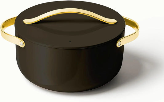 Nonstick Ceramic Dutch Oven Pot with Lid (6.5 Qt, 10.5") - Non Toxic, PTFE & PFOA Free - Oven Safe & Compatible with All Stovetops (Gas, Electric & Induction) - Black