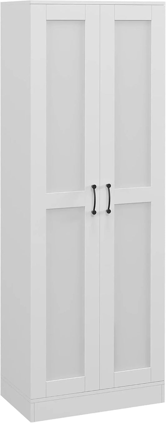 69" Tall Storage Cabinet with Movable Storage Shelves, Modern Style Pantry Cabinet with Soft Close Doors, White