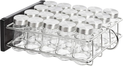 20 Jars Spice Rack Organizer, Space-Saving Kitchen Organizer with Glass Spice Jars, Sturdy, Silver