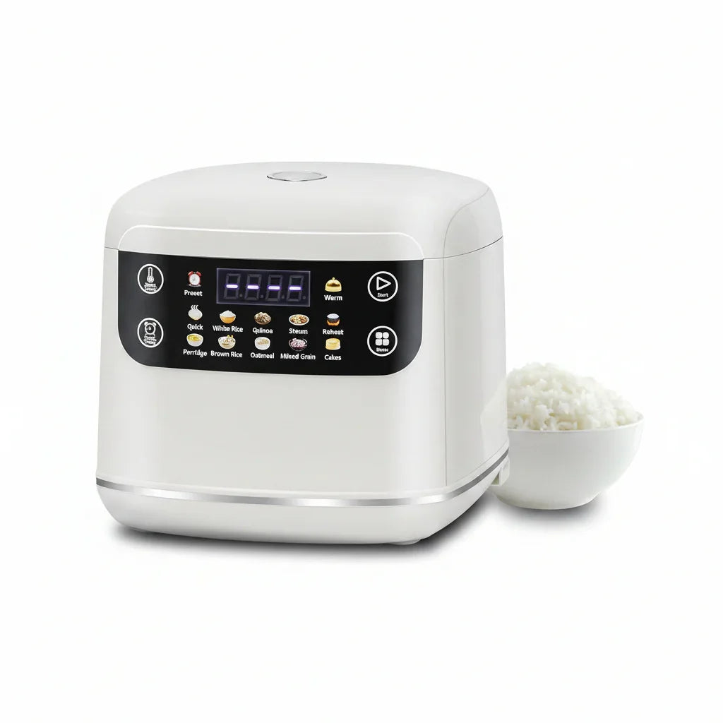Portable Digital Rice Cooker, 6-Cup (Uncooked)/12-Cup (Cooked) Small Rice Maker with Steaming Basket, Mini Rice Cooker with 2L Removable Nonstick Inner Pot, 10 Menu Options, Auto Keep Warm, 24 Hour Delay Timer, White
