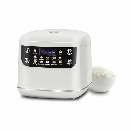 Portable Digital Rice Cooker, 6-Cup (Uncooked)/12-Cup (Cooked) Small Rice Maker with Steaming Basket, Mini Rice Cooker with 2L Removable Nonstick Inner Pot, 10 Menu Options, Auto Keep Warm, 24 Hour Delay Timer, White