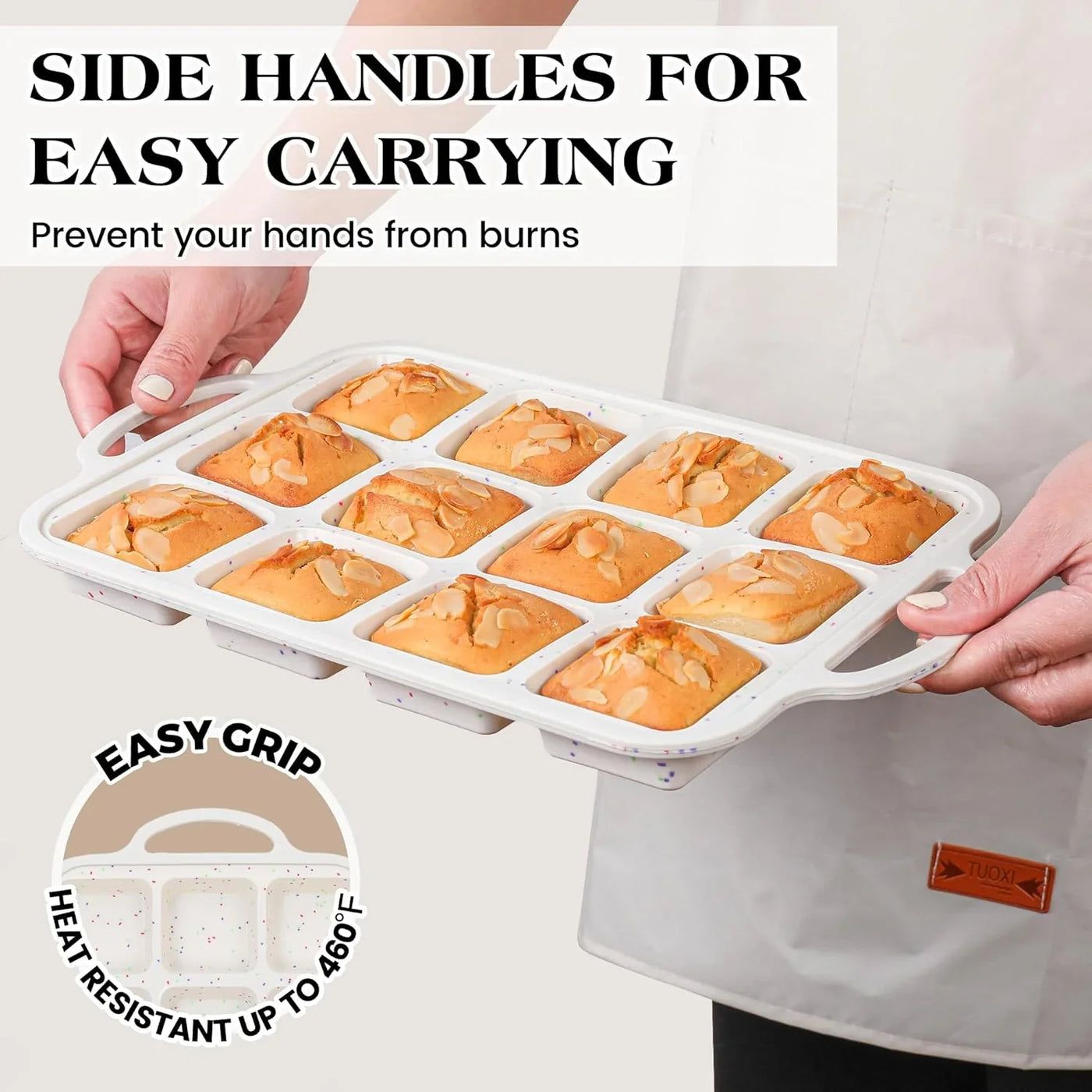 2 Pcs Brownie Pan with Dividers Silicone Nonstick Mini Individual 12 Cup Square Muffin Cupcake Pans with Metal Reinforced Frame(Cream)