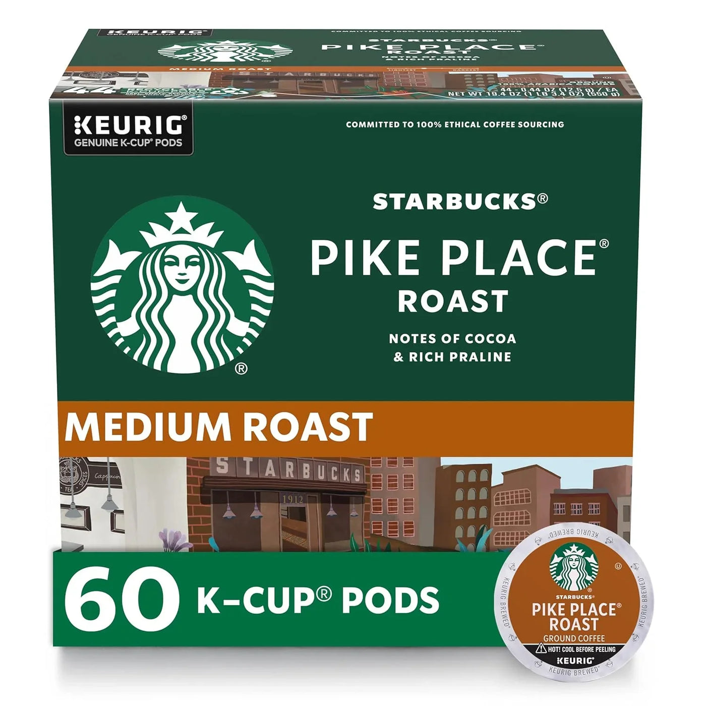 K-Cup Coffee Pods, Medium Roast Hot or Iced Coffee, Pike Place Roast, 60 Keurig Pods